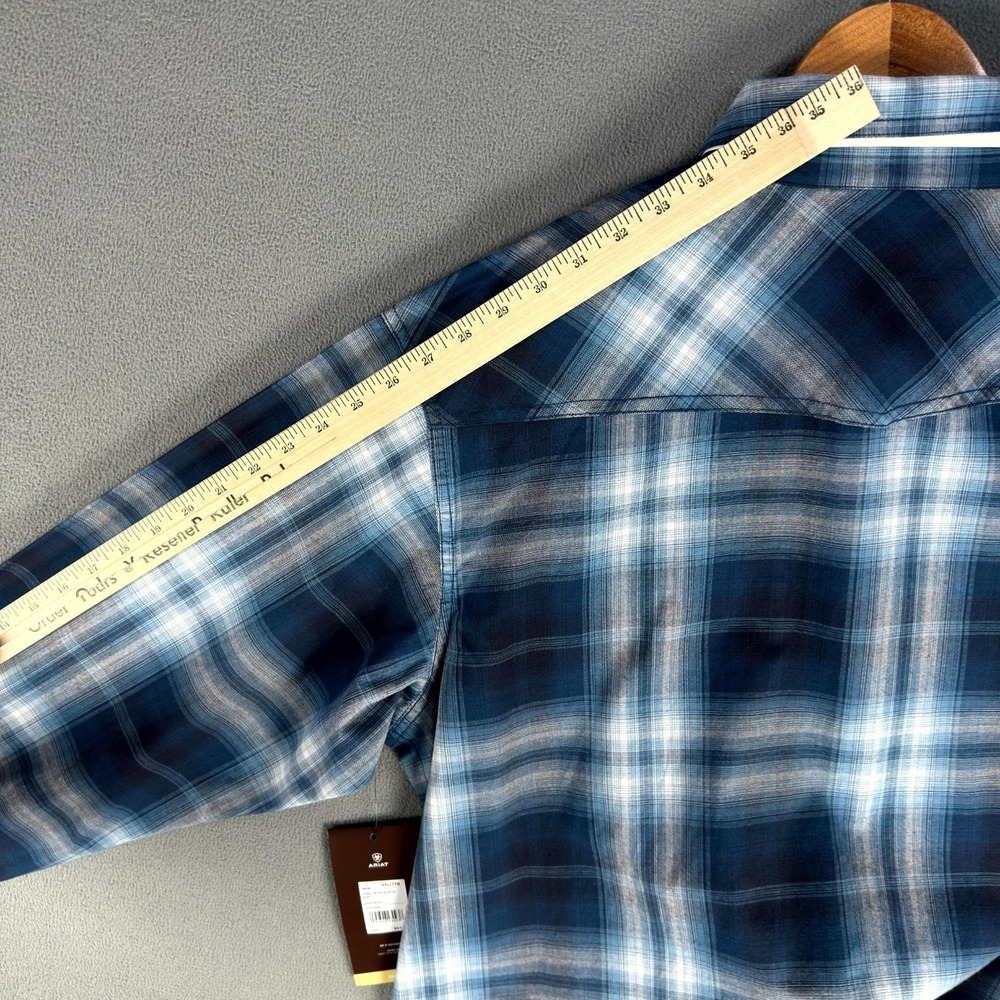 Ariat Pearl Snap Shirt 2XL Blue White Retro Slim Fit Habel Western Cowboy New - Picture 6 of 11